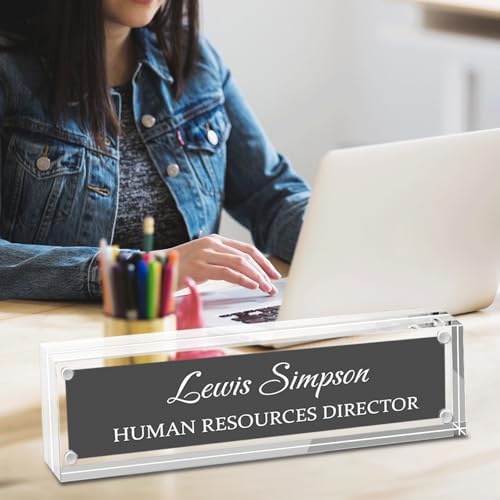 Desk Name Plate Personalized, Desk Double sided pattern Name Plate Personalized Office Desk Decor for Women and Men , Teacher Nurse Boss Employee Appreciation Gifts (transparent, fixed pattern) - Image 2