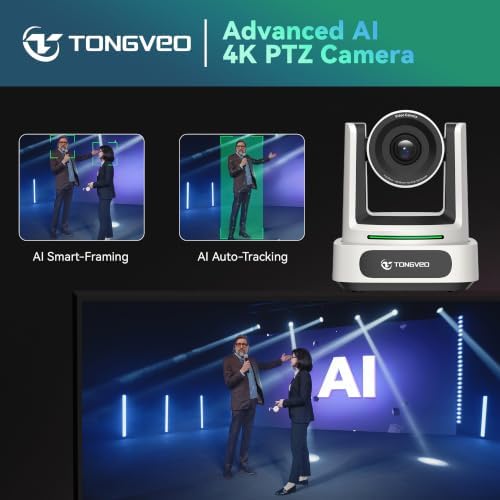 TONGVEO AI 4K PTZ Camera with Auto Tracking, 10X Optical Zoom Video Conferencing Camera, HDMI & USB 3.0 Plug and Play Webcam for Zoom, Teams, Church Worship, Live Streaming, Education - Image 5
