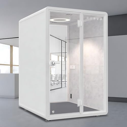 White Office Pod Booth (White Simple Appearance Design)(Reduce Noise by 25-35 Decibels)(Silent Fresh Air System) Soundproof Booth with Lighting,Universal Wheel for Study (59IN×71IN) by X-Comfot