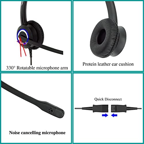 Office Phone Headset HD Voice for Aastra Allworx AltiGen Digium IPitomy Telephones, RJ9 & 3.5mm Adapter Cable (Binaural) - Image 3