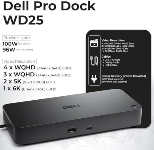 Dell Pro Dock WD25 USB-C Docking Station – 100W Power, Dual 4K Display Support, Includes Anyhdd HDMI, DisplayPort and C to C Cable, 3 Year Warranty - Image 3