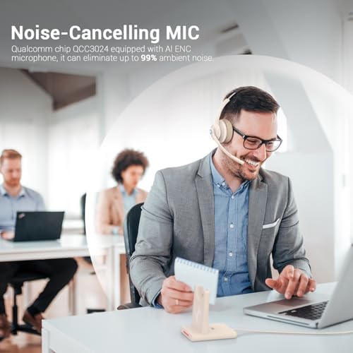 JIAMQISHI Bluetooth Wireless Headset with Mic for Work, Bluetooth 5.2, Advanced Noise Reduction Microphone, Clear Calls - Comfortable On-Ear Headphones, Applicable to PC, Laptop, Phone, Android, Zoom - Image 2