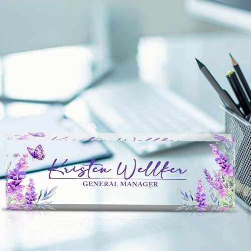 Custom Desk Name Plate Personalized, Customize Acrylic Office Name Plates for Desks, Personalized Purple Desk Decor for Office Gift - Image 2