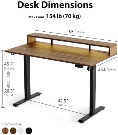 Agilestic 55 * 24 Inch Electric Standing Desk with Shelf & Led, Dark Walnut - Image 2