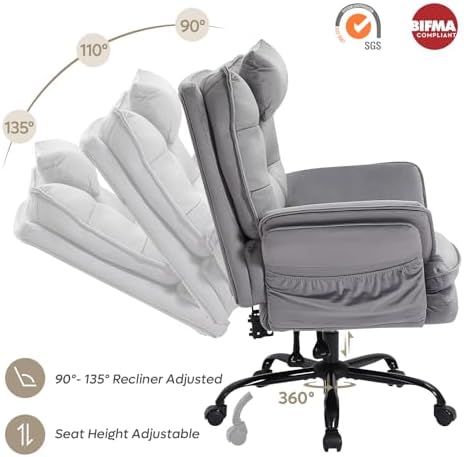 Bestier Criss Cross Chair with Wheels, Wide Desk Chair Velvet Grey - Image 5