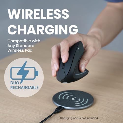 Perixx PERIMICE-713R Wireless Rechargeable Vertical Mouse - Duo Wired and Wireless Charging Feature - 6 Buttons Design - Black - Right-Handed Design - Image 2