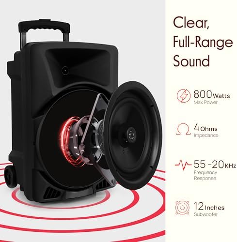 Pyle Wireless Portable PA Speaker System - 800W Powered Bluetooth Indoor & Outdoor DJ Stereo Loudspeaker with MP3 AUX 3.5mm Input, Flashing Party Light & FM Radio-PPHP1244B,Black - Image 2