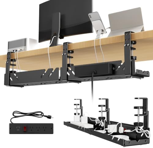 CABTE Under Desk Cable Management Tray with Power Outlet by CABTE