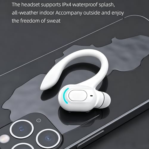 Wireless Headset Business Headphones,Waterproof Hanging Single Ear Earbuds,Mono Wireless Headset Noise Cancelling Sports Wireless Earpiece with Mic for Smart Phones (White) - Image 6