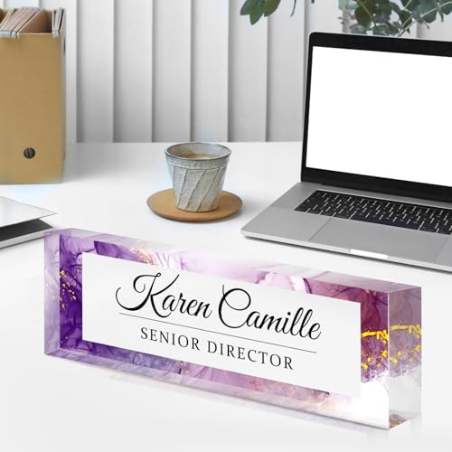 Custom Office Name Plate for Desk - Name Plate Personalized Gifts for Coworkers, Boss, Teacher, Social Worker - Acrylic Office Desk Decor for Women Men - Employee Appreciation Gifts (purple gold) - Image 7