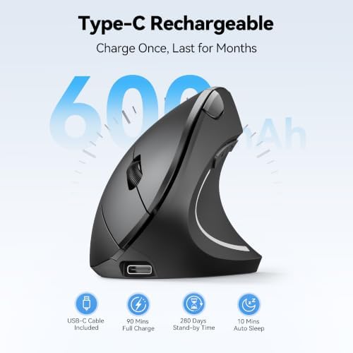 TECKNET Ergonomic Mouse Wireless, Rechargeable Vertical Mice Right Hand - Image 6
