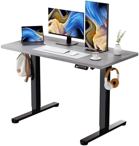 Electric Standing Desk, 48×24 Inch Home Office Desk, Grey by JYLHJOYSEEKER