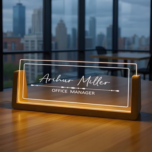Custom Name Plate for Desk with Light Up Acrylic & Wooden Base - Personalized Office Sign for Teacher, Boss, Coworker - Employee Appreciation Gift for Educators Professionals by SYCUSTOM