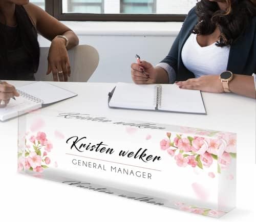 Personalized Office Name Plate for Desk, Custom Employee Appreciation Gifts, Acrylic Desk Name Plate Funny, Desk Decorations Gift, Acrylic Desk Ornaments… (Pink Orchids) - Image 3