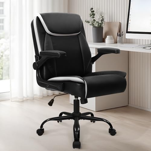 NEO CHAIR PU Leather Office Desk Chair with Adjustable Arms, Black White - Image 2