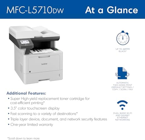 Brother MFC-L5710DW Business Monochrome Laser All-in-One Printer with Wireless Networking and Duplex Print, Scan, and Copy, Works with Alexa - Image 3
