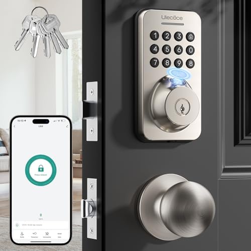 Ulecoce U68 Fingerprint Keypad Deadbolt with Knob Set, Satin Nickel by Ulecoce