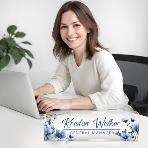 Custom Name Plate for Desk - Personalized Gifts Acrylic Name Plate for Women Men - Office Decor Gifts for Coworkers, Boss, Employees, Teacher, Social Worker (Flowers-B) - Image 3
