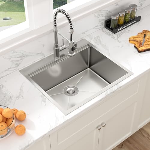 Sarlai 25 Kitchen Sink Drop-In Workstation - 25 x 22 Inch Topmount Ledge Stainless Steel 16 Gauge Single Bowl Over Counter for Kitchen, Laundry, Utility Room - Image 3