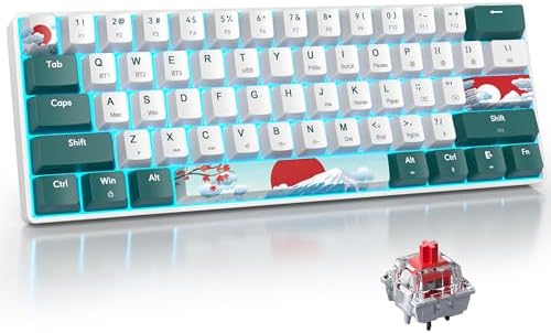 surmen Wireless Keyboard 60% Gaming Keyboard 60 Percent, Hot Swappable RGB Mini Bluetooth BT5.0/USB-C Mechanical Keyboard with Software for Windows Mac Laptop (Gateron Red, Green 61) by SURMEN