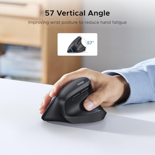 UGREEN 2.4G Mouse Wireless Vertical Ergonomic Mouse, Adjustable DPI Office Cordless 6 Buttons, Computer Mouse with 1000/1600/2000/4000 DPI for Windows/Mac OS etc - Image 2