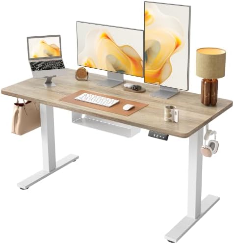 TIQLAB Standing Desk with Cable Management Tray, 55'' x 24'', Maple by TIQLAB