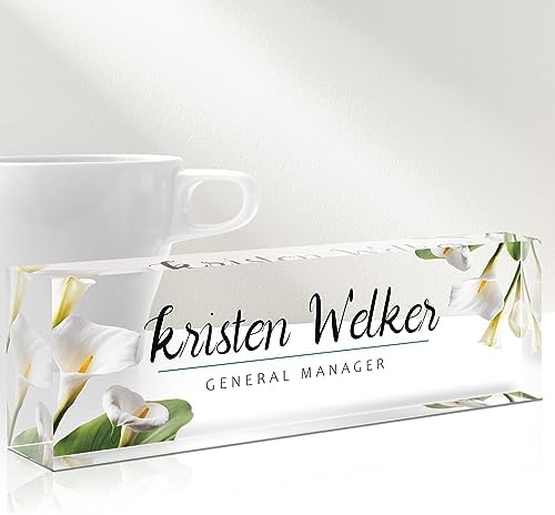 Desk Name Plate Personalized, Custom Name Plates for Desks, Personalized Acrylic Name Plate for Desk, Office Gifts for Cowrkers, Boss, Teacher/Employee Appreciation Gifts (Calla Design) by Gowelly