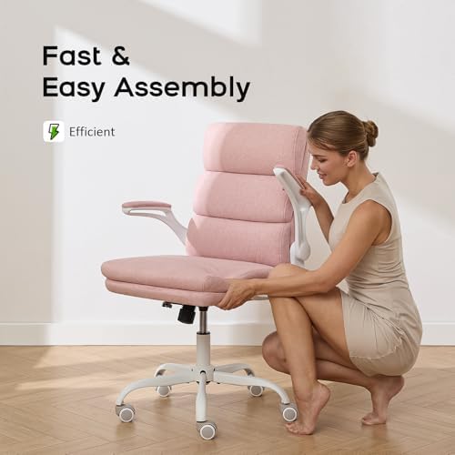 amseatec Home Office Desk Chair, Fabric Flip-Up Armrests Comfy Task Chair - Image 6