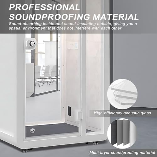 White Office Pod Booth (White Simple Appearance Design)(Reduce Noise by 25-35 Decibels)(Silent Fresh Air System) Soundproof Booth with Lighting,Universal Wheel for Sining (47.24IN) - Image 4