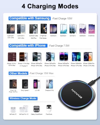 NANAMI 10W Max Wireless Charger Pad for iPhone, Samsung Galaxy and AirPods - Image 2