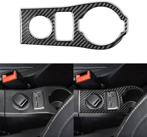 Car Center Console Power Outlet USB Port Water Cup Holder Panel Sticker Real 3K Black Carbon Fiber Trim Compatible with Benz Smart 2016 2017 2018 2019 2020 2021 Auto Interior Accessories by PJFUS