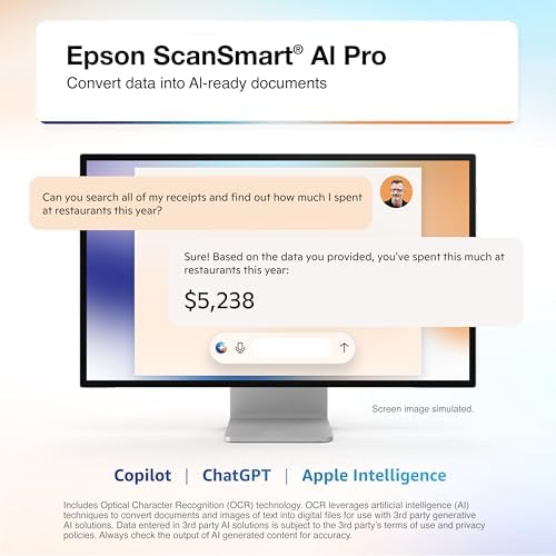 Epson RapidReceipt RR-70W Wireless Mobile Color Receipt & Document Scanner with ScanSmart AI PRO Receipt Management & PDF Software for PC & Mac (Renewed) - Image 2