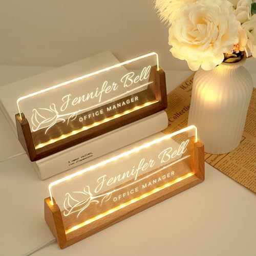 Desk Name Plate Personalized, Custom Acrylic Name Plate for Desk, Office Decor for Women Men, Appreciation Gifts for Coworkers Boss Teacher - Light-Up Name Plaque - Image 2