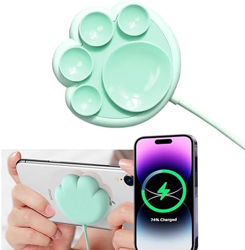 Blue Cat Paw Wireless Charger - 15W Fast Charging Pad for iPhone & Android, Cool Tech Gift for Cat Boys, Best Buds & Teens (Modern Design) (No AC Adapter) (Light Blue) by CXIBIKL