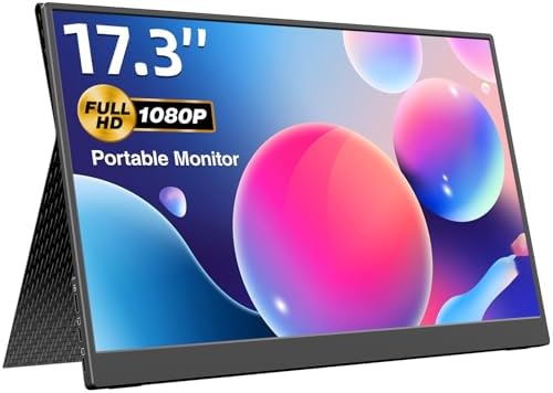 kksmart Portable Monitor 17.3 inch 1080P FHD 100% sRGB 60Hz, Travel Monitor for Laptop MacBook Surface PC Xbox PS5, HDMI Dual USB-C VESA Compatible Built-in Speaker by KKSMART
