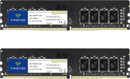 Timetec Premium 32GB KIT (2x16GB) DDR4 2133MHz (PC4-2133P) PC4-17000 UDIMM Desktop RAM – 288-Pin 1.2V CL15 Non-ECC Unbuffered DIMM Memory Module Upgrade by Timetec