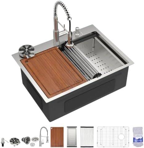 Dcolora 28" Drop In Stainless Steel Kitchen Sink Workstation with Faucet by Dcolora