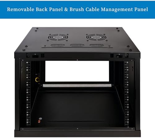 RackPath 9U Professional Wall Mount Server Cabinet Network Rack Enclosure with 2X Quiet Cooling Fan, 1x Brush Cable Management Panel, Black - Image 3