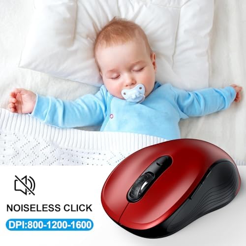 WisFox 2.4G Wireless Mouse for Laptop, Ergonomic Computer Mouse with USB Receiver and Type-C Adapter, 6 Button Cordless Mouse Wireless Mice for Windows Mac PC Notebook (Red) - Image 3