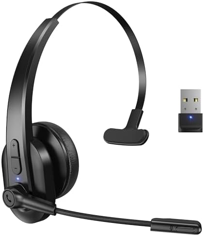 Sarevile Bluetooth Headset with USB Dongle for Computer, Single-Ear Wireless Headset with Noise Cancelling Microphone for Office & Truckers, Bluetooth V5.2 with Mute Button for Work by Sarevile