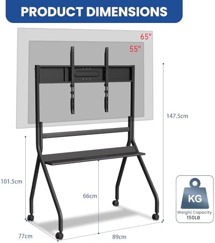 55" - 65" Mobile Stand for Smart Board or LCD Monitor Black - Image 2