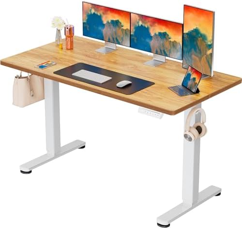 ErGear Height Adjustable Electric Standing Desk, 55 x 28 Inches Sit Stand up Desk, Memory Computer Home Office Desk, Light Vintage Brown by ErGear