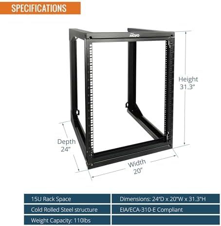 Tecmojo 15U Wall Mount Server Rack, Open Frame Network Rack for 19" Computer/AV/Data/IT/Media Equipment, 24" Depth, 16" Apart Mounting Holes, Swing Gate, Square and Tapped Holes - Image 2