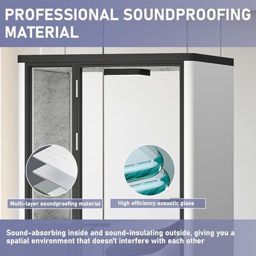 Office Sound Booth with Audio Privacy - Modern Soundproof Booth Includes Silver Aluminum Alloy Frame,Simple Soundproof Room with Light, Socket,Table for Study,Office (55.11IN) - Image 4