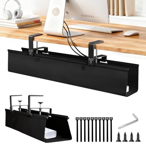 Under Desk Cable Management Tray, 36-Inch Heavy Duty No-Drill Clamp & Screw Mount Cord Organizer, Holds Power Strip & Large Adapters for Home Office, Gaming Desk, Study Room by OFASIZEN