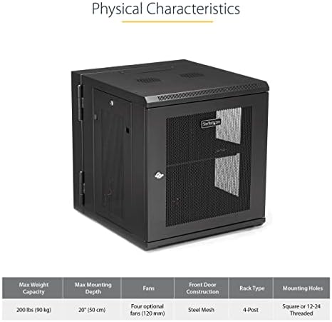 StarTech 12U Wall-Mount Cabinet, 19in, 4-Post, 20in Deep (RK1224WALHM) - Image 4