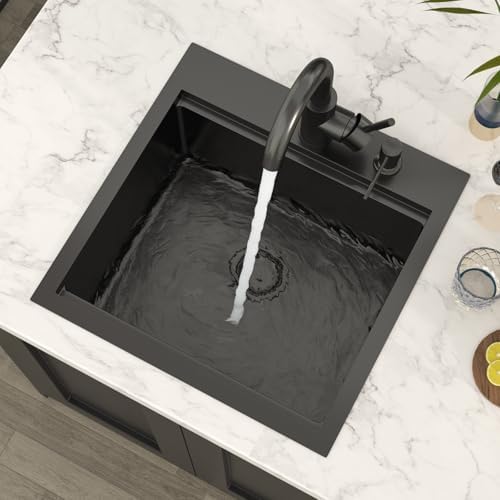 Lordear 18x18 Matte Black Bar Sink with Faucet Drop In T304 Stainless Steel - Image 3