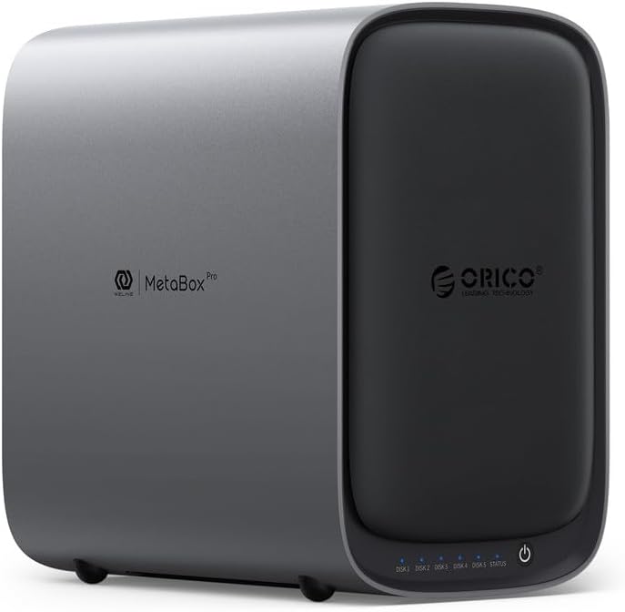 ORICO HS500 NAS Storage, AI Album and Virtual Machine, Flexible RAID Setup, 5* HDD Slot, 2 * M.2 NVMe SSD Slot, 2 * 2.5 GbE, 4K HDMl, Network Attached Storage (Diskless) by ORICO