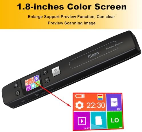 Portable Handheld Scanner Included 16G SD Card, Wand Scanner for A4 Documents Pictures Pages Texts Receipts Books Up to 1050DPI, Colorful LCD Display, Uploads Via USB Cable, No Driver - Image 2