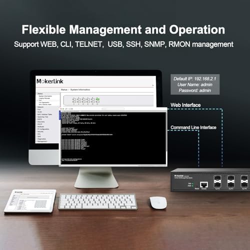 MokerLink 12 Port 10G SFP+ Managed Fiber Switch, 1G/10G SFP Slot, L3 Web/CLI Managed, 240Gbps Bandwidth Desktop|Rackmount Network Switch - Image 6